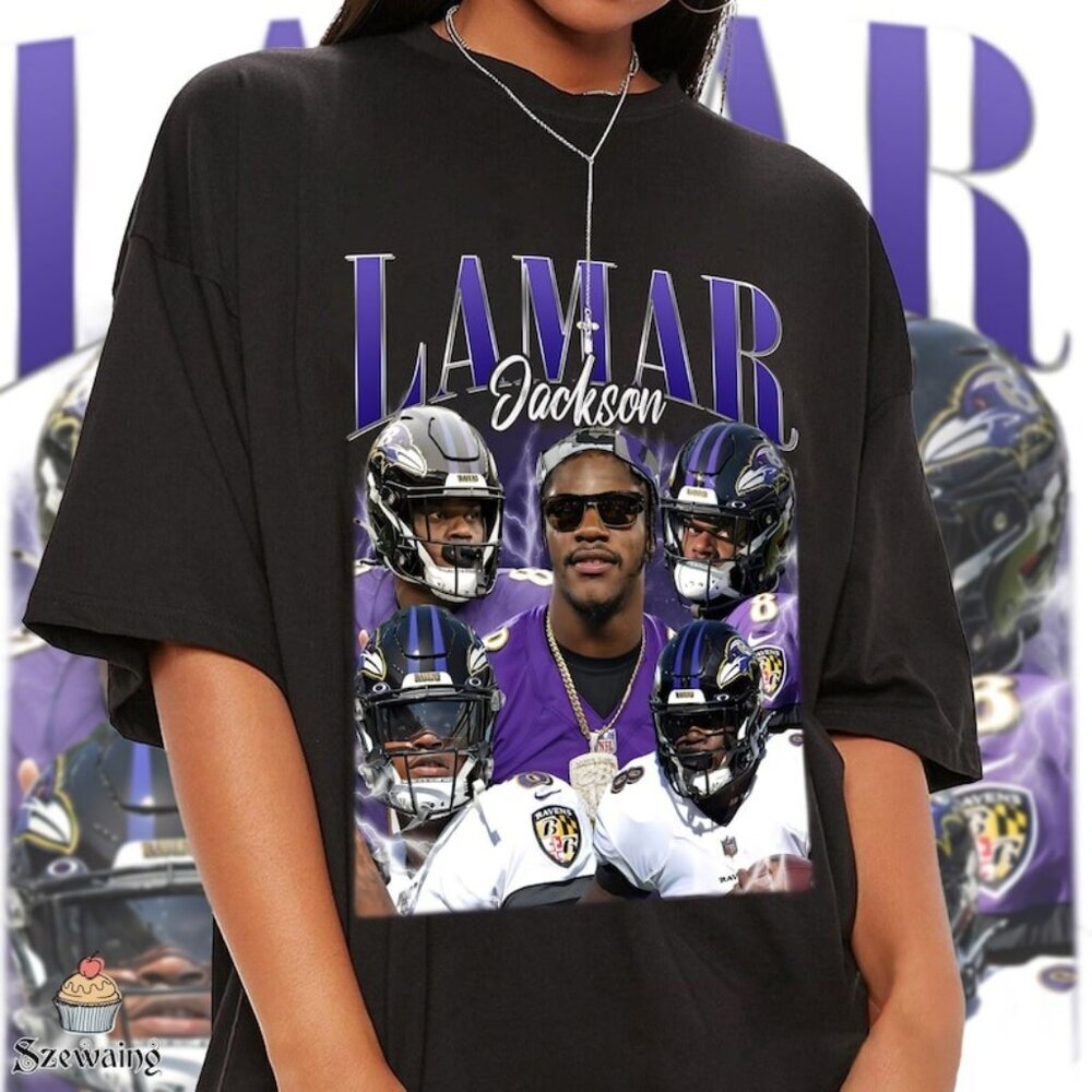 Lamar Jackson 90s Graphic Bootleg Baltimore Ravens NFL Football Fan T-Shirt 91